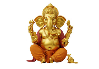 Golden Idol of Lord Ganesha with Ornate Features and Symbolic Attributes for Ganesh Chaturthi