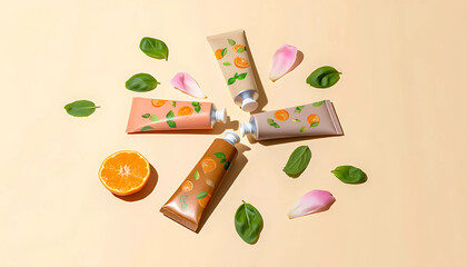 Easter eggs colorful painted tube on wooden table with gift box and art supplies