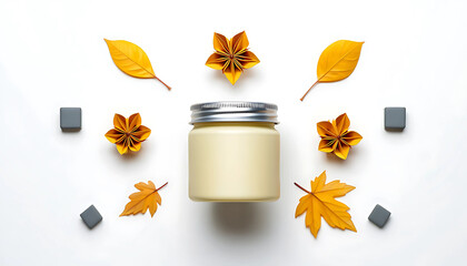 Autumn leaves with decorative ribbon vector illustration set featuring fall colors and seasonal design elements