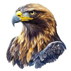 Golden eagle portrait on transparent background.
