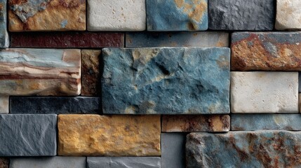Precisely arranged stone block wall with natural imperfections