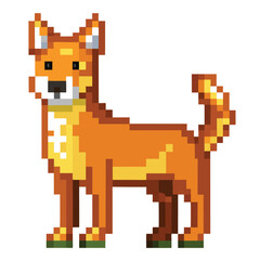 Pixelated Shiba Inu with Orange Fur, a Simple Retro Style Digital Art Piece, Isolated on White, Minimalist, Nostalgic