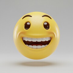 Fototapeta premium Smiling Emoji - 3D Rendered Yellow Face with Big Smile, Happy Expression