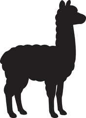 Black silhouette of a llama standing on a white background animal black and white