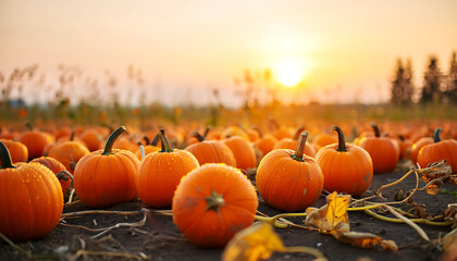 pumpkins growing in an autumn field during harvest season
