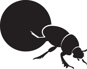 Black silhouette of a dung beetle pushing a large ball insect 1