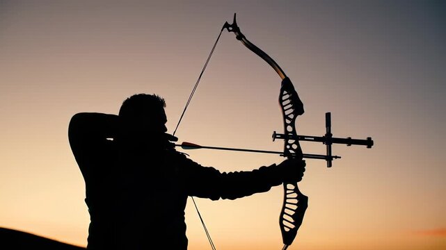 Silhouette of archer at sunset