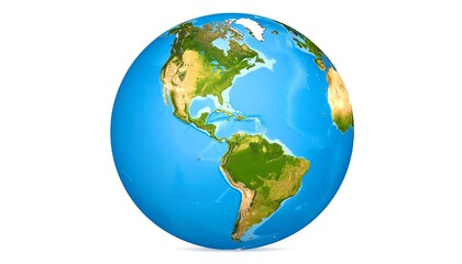 Fototapeta premium Detailed 3D render of planet Earth showcasing the Americas from space on white
