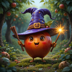 Apple Wizard with Cinnamon Wand – Fantasy Fruit Character


