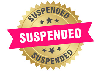 suspended. suspended round pink and gold label isolated on transparent background