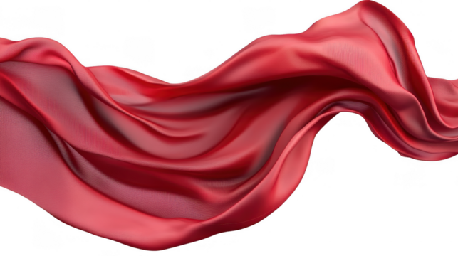 Soft, flowing red fabric drapes elegantly, revealing its smooth texture and captivating shape in bright light