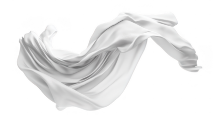 White fabric drapes gracefully, showcasing smooth textures and a delicate, airy feel against a neutral backdrop