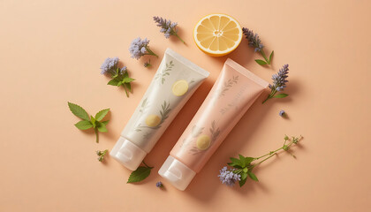 Fresh rosemary and homemade herbal tube on a wooden board for a natural spa aromatherapy bath