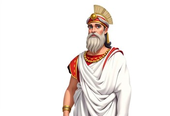 Obraz premium Animated vector portrait, full-length figure in ancient Greek attire, isolated on white, animation, white background vector