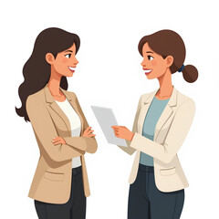 Two Businesswomen Having Friendly Work Discussion, Professional Colleagues Talking at Office

