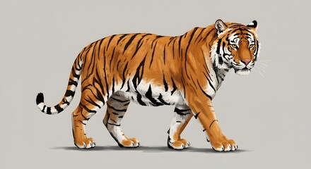 Obraz premium Illustration of a Majestic Tiger Walking - Wildlife Animal Portrait