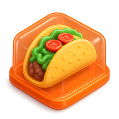 3D isometric taco icon in translucent orange plastic casing