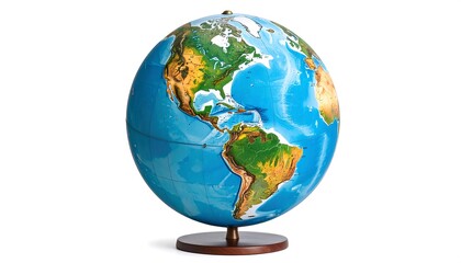 Detailed globe showcasing continents and oceans against a plain white backdrop