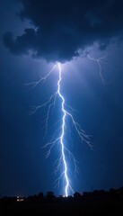 Fototapeta premium Clawing lightning illuminates torrential rain, stark shadows, dark sky , black, design