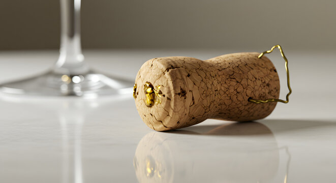 Champagne Cork Still Life with Wine Glass