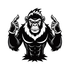 Confident Boss Ape Silhouette Snapping Fingers | Powerful Leader Pose Vector | Alpha Primate Business Attitude Clipart Illustration