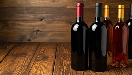wine bottle on wooden background 