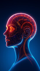 Obraz premium Profile of a cyborg head and neck glowing with internal circuitry