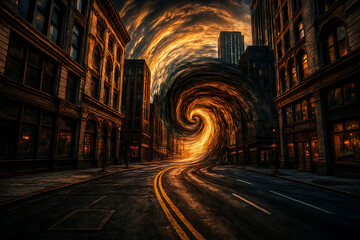 Obraz premium Time Rift Over the City