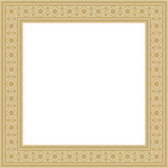 Vector square gold ancient Russian ornament. Slavic rectangle, border, frame. Painting of the royal chambers.
