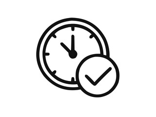 Clock with check mark indicating time completion or task finished successfully deadline met on time