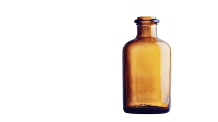 A simple amber glass bottle showcases its smooth silhouette and rich color, emphasizing its industrial design