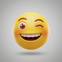 Fototapeta premium Winking Emoji with Joyful Expression - 3D Render