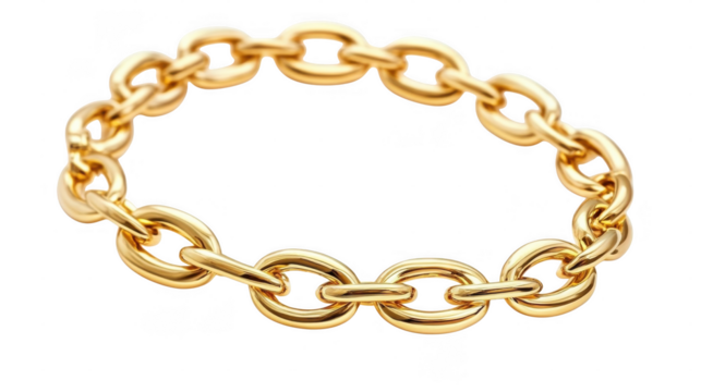 This gold chain bracelet showcases a classic design with interlocking links that highlight its elegance and style