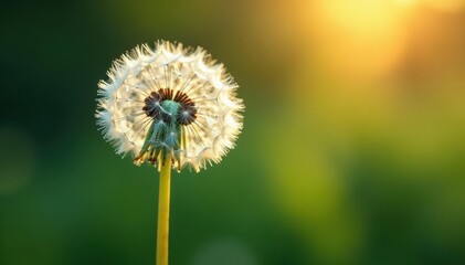 Dew-kissed dandelion seed heads poised for flight, plant, ethereal