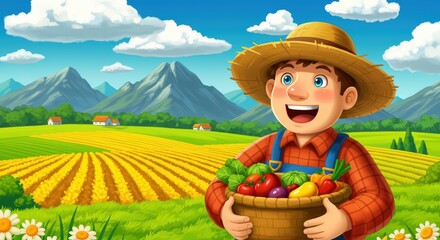 Happy farmer with fresh produce