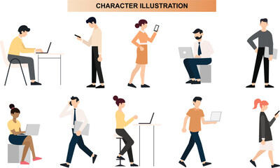 Business Character Illustration Set – Office Workers and Professionals in Various Poses
