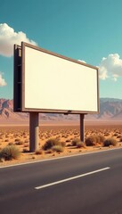Vast desert, empty billboard by roadside, sun-baked earth , barren, outdoor, clouds