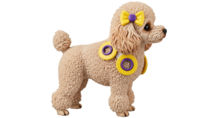 Isolated Toy Poodle Figure with Yellow Accents