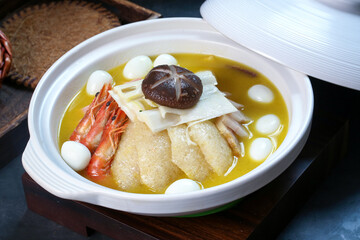 Chinese cuisine, Cantonese cuisine, three fresh clay pots