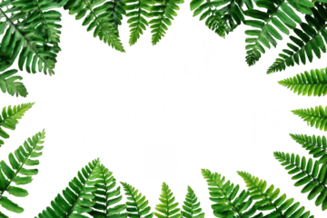 Fern leaves framed, isolated on a white background, png, transparent