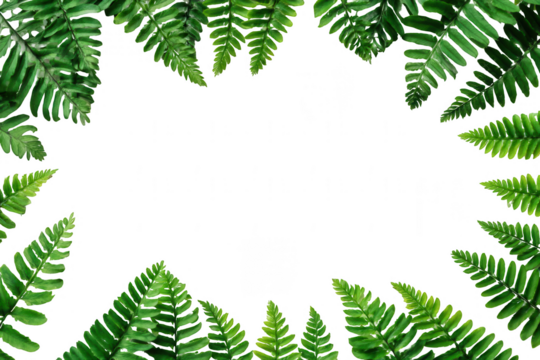Fern leaves framed, isolated on a white background, png, transparent