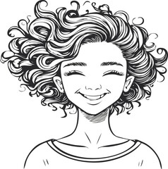 Charming young woman with curly hair, vector illustration for design projects