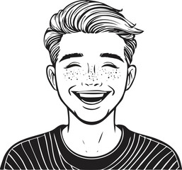 Cheerful Young Man Portrait with Freckles and Stylish Hair in Black and White