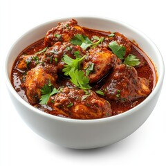 Healthy, traditional chicken curry with rice and spicy beef stew with vegetables on a plate, ready for a hot lunch