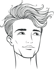 Handsome man portrait with stylish hairstyle, vector line art illustration