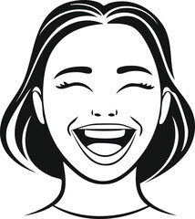 Minimalist illustration of a happy woman, expressive laughter and elegant lines