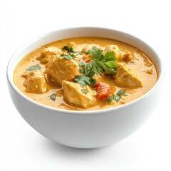 A healthy chicken and vegetable noodle soup with meatballs is a delicious and traditional meal in a white bowl