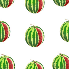 Seamless pattern of ripe juicy watermelons cut on a white background.Vector pattern.