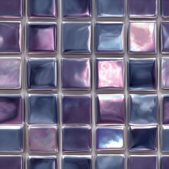 Seamless iridescent glass tile pattern with multicolor reflections in a square grid layout | Glossy modern surface design for interior walls, 3D textures, or backgrounds