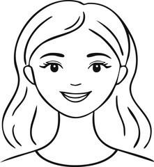 Simple Woman Portrait Outline: Elegant Line Art Drawing with Smiling Face